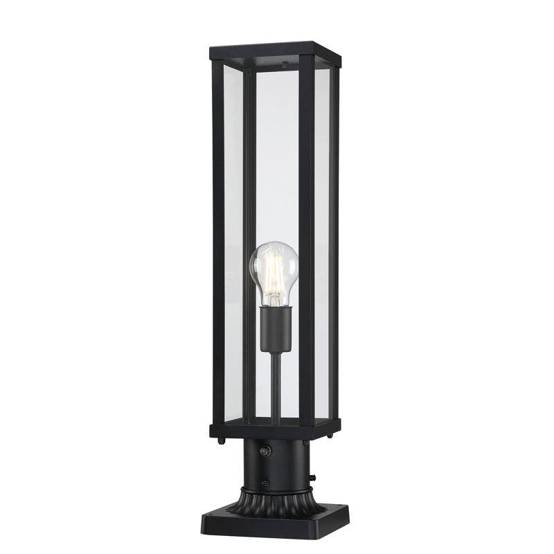 Lampadaire extérieur moderne noir de 56 cm (22 po) avec éclairage crépusculaire et verre transparent, idéal pour allée, jardin et entrée.