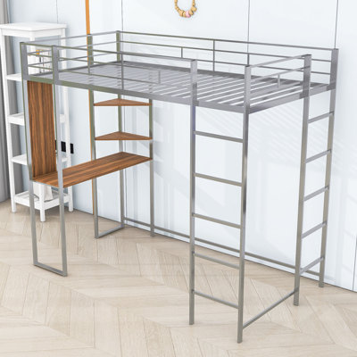 Twin Size Metal Loft Bed With Built-In Desk And 2 Shelves -  Mason & Marbles, 6788C0834A1345518FDFE09156604F2D