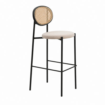 Euston Modern Bar Stool, Upholstered Fabric High Back Kitchen Island Counter Chair, Heavy Duty Steel Frame Pub Seating with Footrest