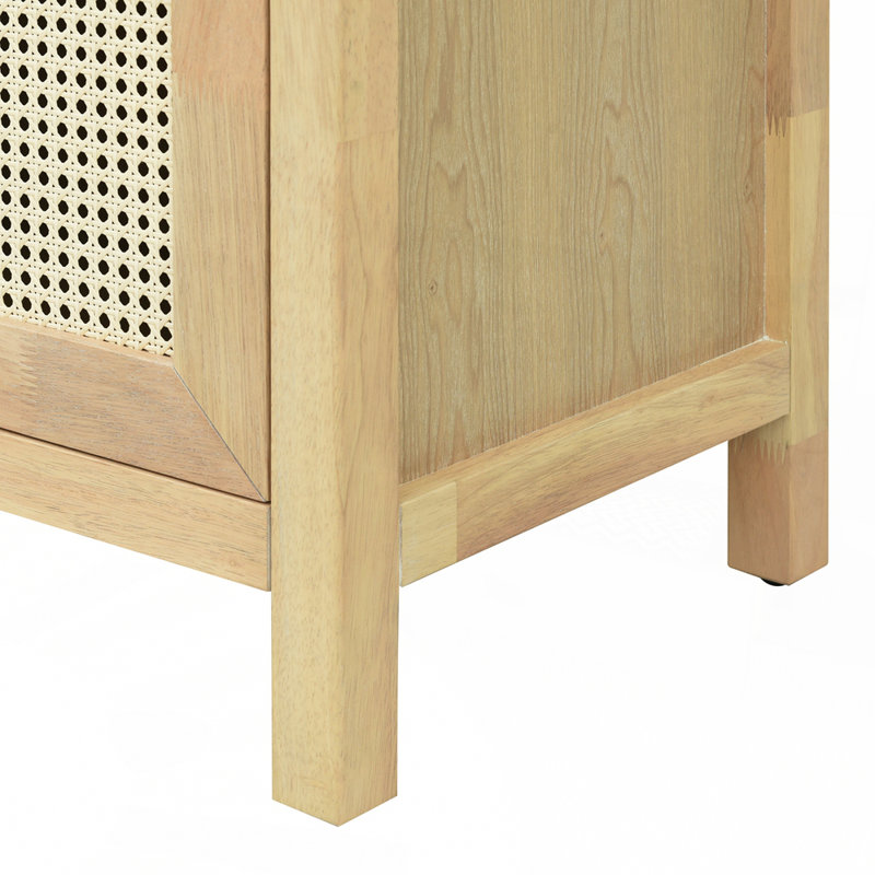 Rattan and Wood Storage Cabinet with Adjustable Shelves and Concealed Doors Perfect for Modern, Natural