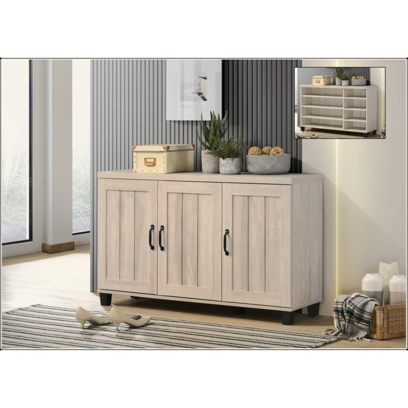 Corby 45" Dusty Gray Oak Finish 3-Door Shoe Cabinet, Oak