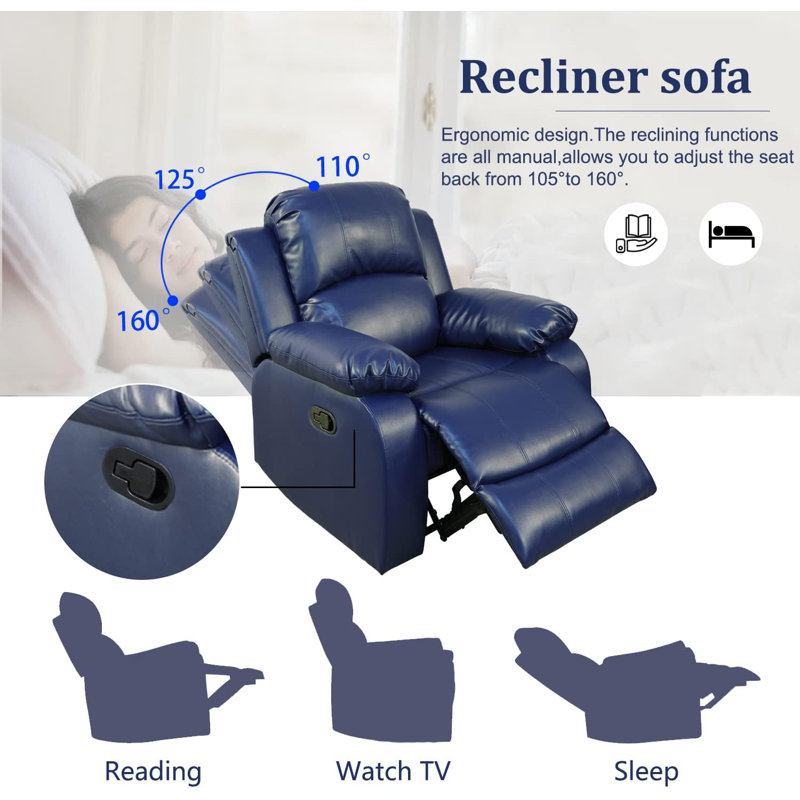 Fauteuil inclinable Dewaun, Similicuir bleu