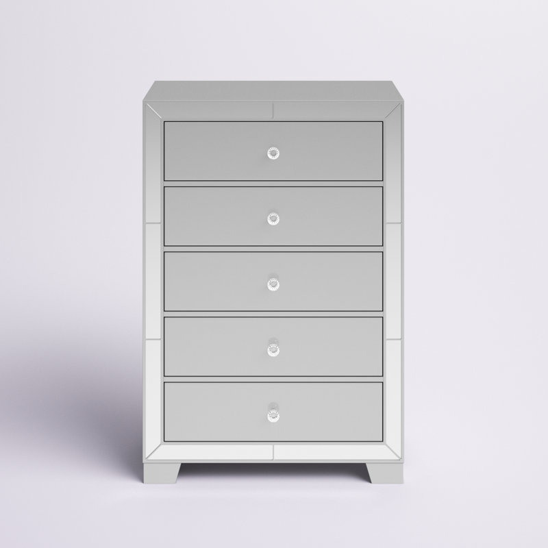 Fazeley 5 - Drawer Chest with Mirror Trim, Silver