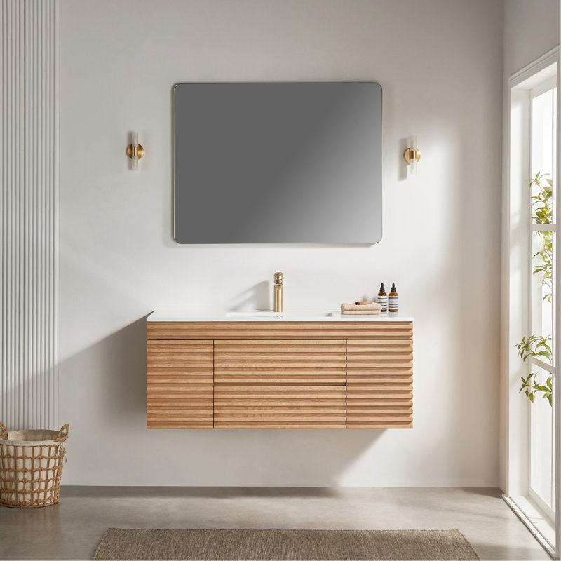 Pre-Assembled Wall Mounted & Floating Single Vanity with Ceramic Sink