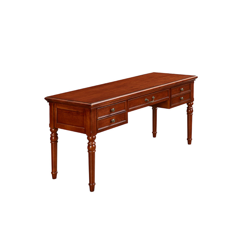 47.24"Brown Retro Rectangle Solid Wood Writing Desk,5-drawer, 31.5" H x 47.24" W x 20.47" D