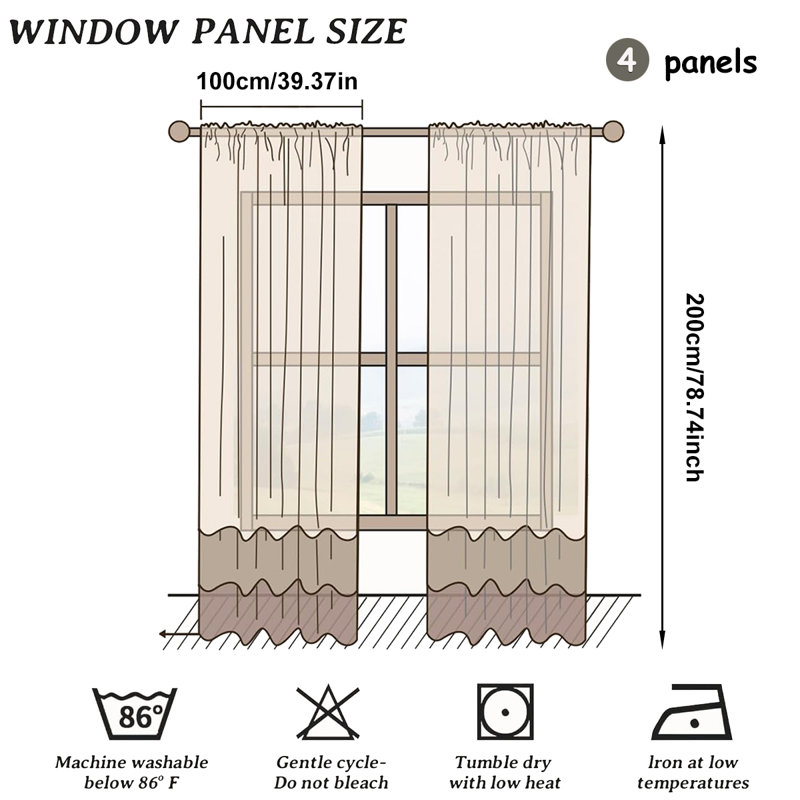 4 Panels Set Tulip Print Sheer Curtains For Living Room & Bedroom, Light Filtering Tulle Window Treatment (39.4X78.7 Inches), Floral Modern Decor