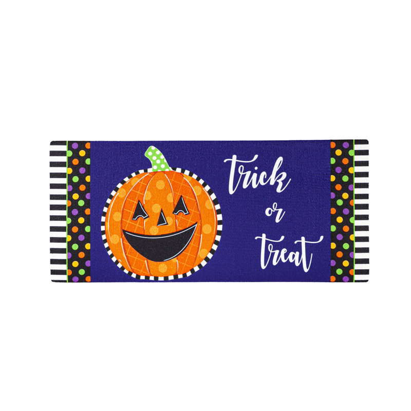 Halloween Patterned Jack-O-Lantern Sassafras Switch 22 in. x 10 in. Non-Slip Outdoor Door Mat