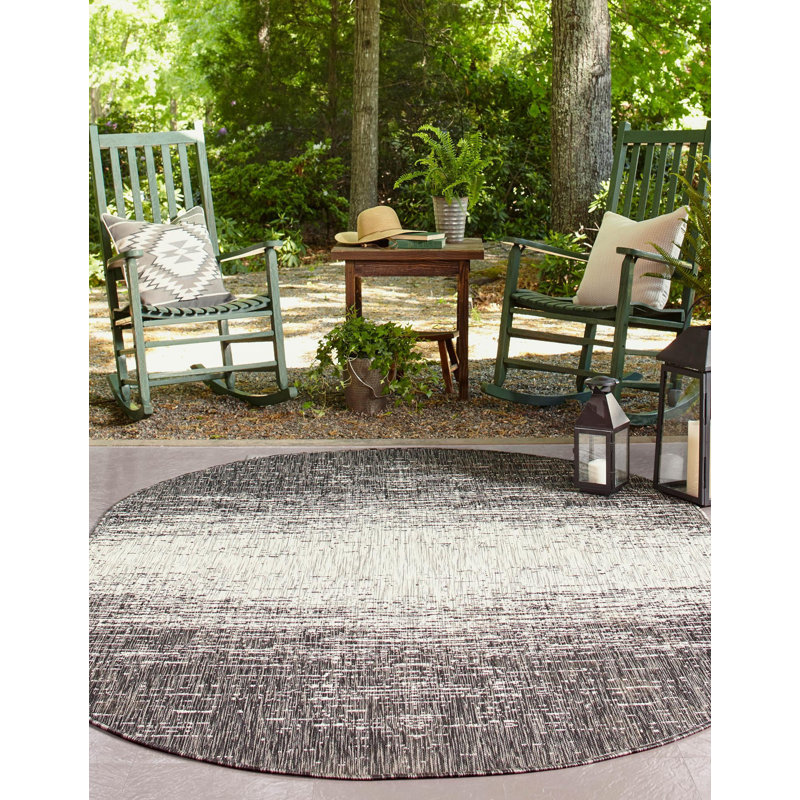 Pindall Charcoal Gray/Gray Indoor/Outdoor Rug, Oval 3'3" x 5'3"