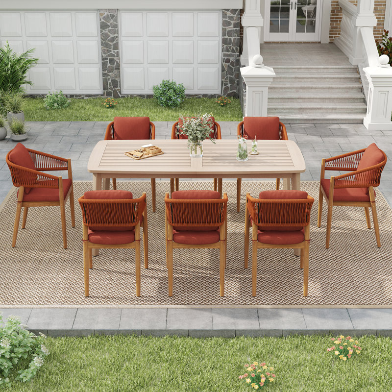 Ensemble repas pour 8 personnes, 9 pièces : table, 8 chaises, Rouge, H 29,9 po x l 82,7 po x P 39,4 po