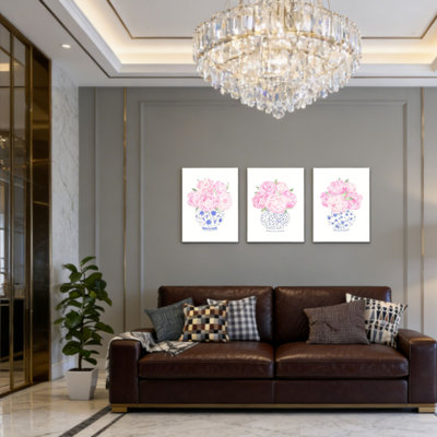 3 pièces d'art mural en toile sans cadre floral pivoines roses 16 po x 24 po