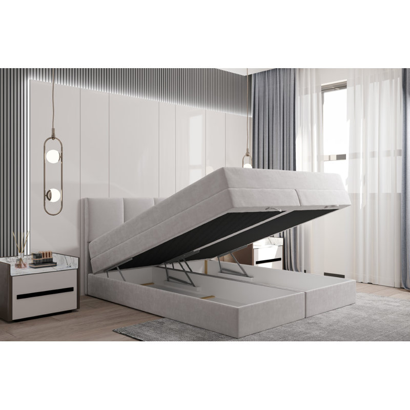 Boxspring Bed Balle with Storage, Gray, 200 x 200cm