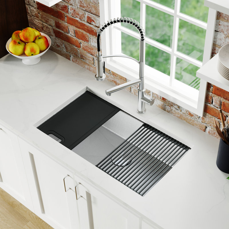 Karran Matrix 32" Undermount Workstation 16 Gauge Single Bowl Stainless Steel Kitchen Sink with Accessories