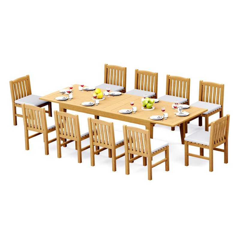 Ensemble de salle à manger en bois de teck Grade-A: table rectangulaire à double extension Caranas de 122 po et chaises sans accoudoirs Devon # 11DV2900