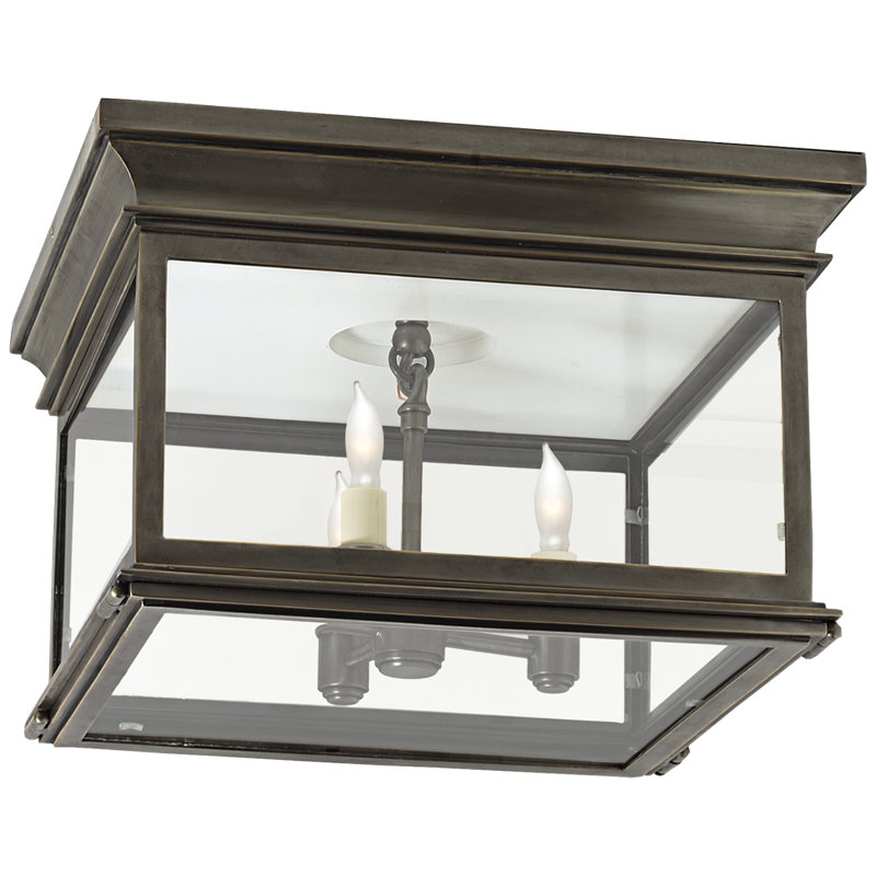 Chapman & Myers Club Large Square Flush Mount, 8.25" H x 9" W x 9" D, Bronze, Clear