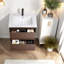 Meuble-lavabo moderne peu encombrant, finition noyer noir