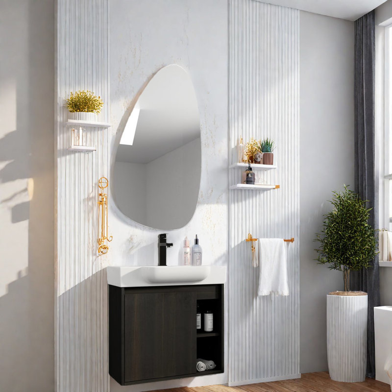 Meuble-lavabo moderne avec peu de place avec lavabo, finition chêne foncé