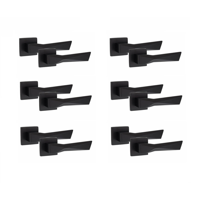 6 Pairs Modern Aura Premium Design Door Handles on Square Rose in Matt Black Finish