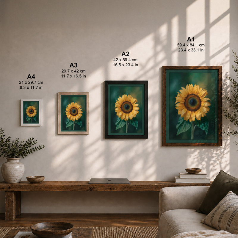 Golden Sunflower Botanical - Print, Unframed, A4 - 29.7 x 21.0 cm