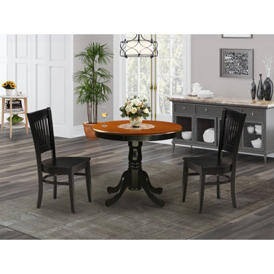 Ensemble de table de cuisine 3 pièces pour petits espaces comprenant une table de salle à manger ronde avec piédestal et 2 chaises de salle à manger, 36 po x 36 po, noir