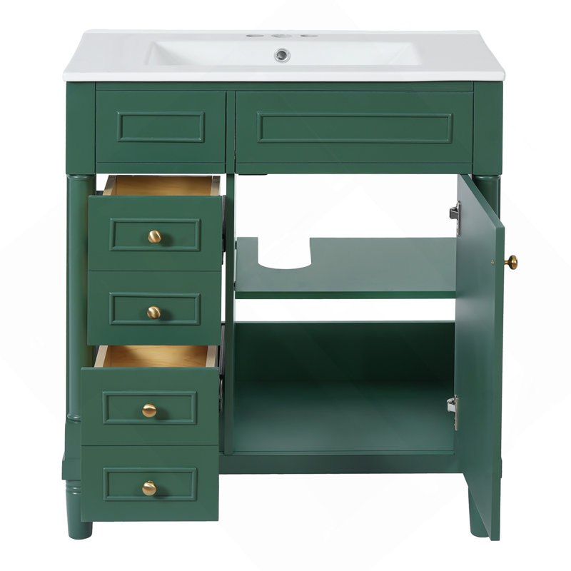 Meuble-lavabo de salle de bain 30 po avec lavabo, meuble-lavabo autoportant avec porte à fermeture douce et meuble-lavabo avec 2 tiroirs