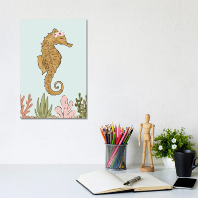 Floral Crown Seahorse by Katie Bryant - Wrapped Canvas Painting