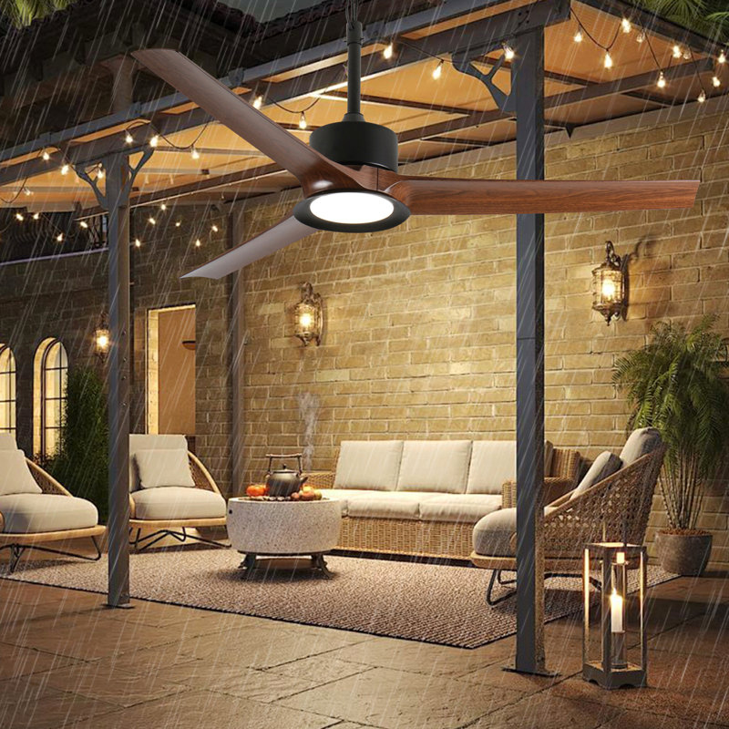 Outdoor Ceiling Fan With Light: 52 Inch Black Waterproof Gazebo Fans With Lights Outdoor Hanging  6 Speed Reversible Dc Motor