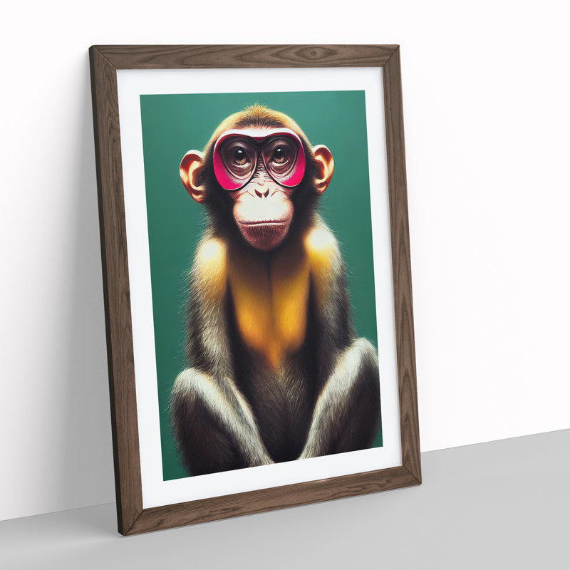 Young Monkey 94 - Single Picture Frame Print, 46cm H x 34cm W x 2cm D, Walnut