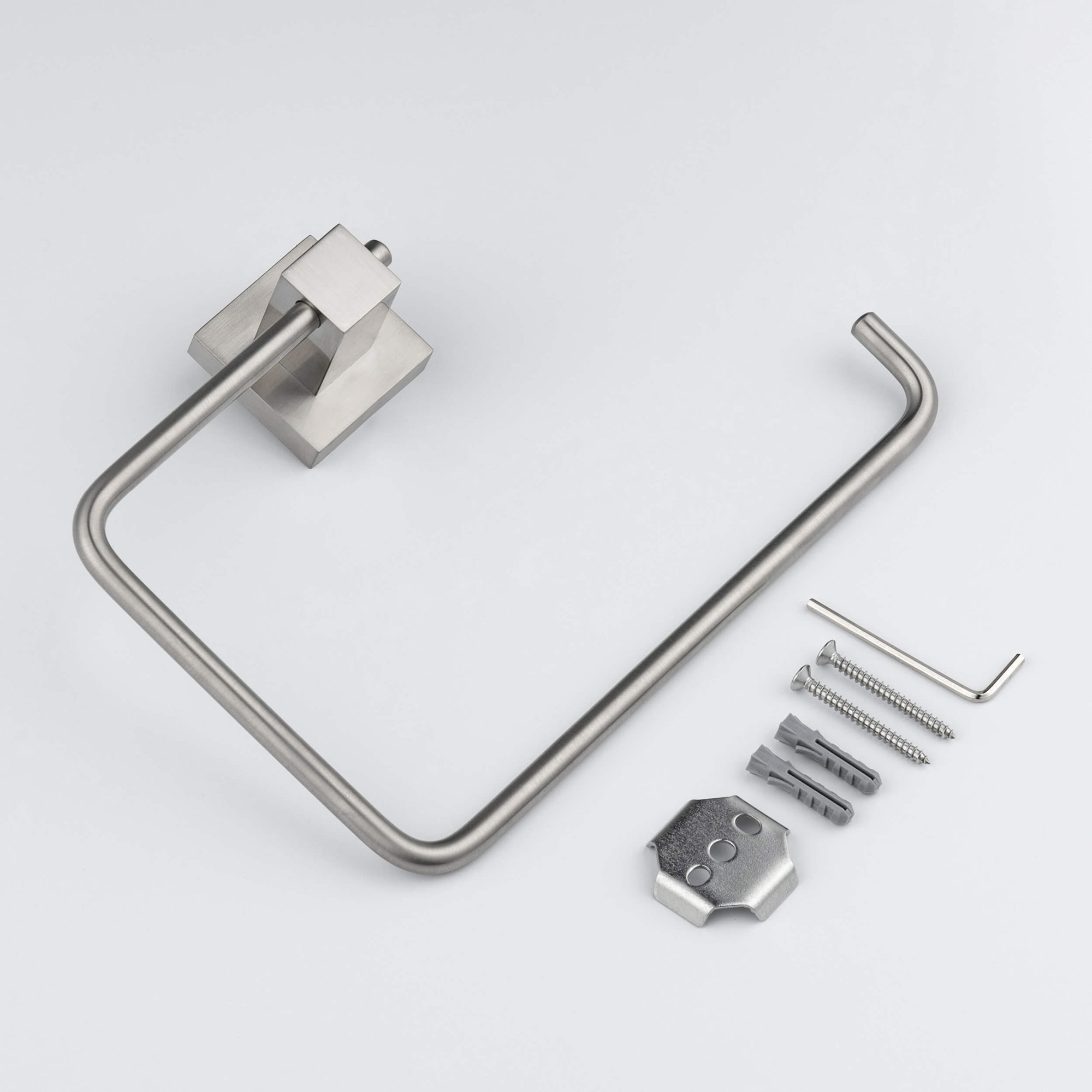 Cube Bathroom Towel Ring, Brushed Nickel