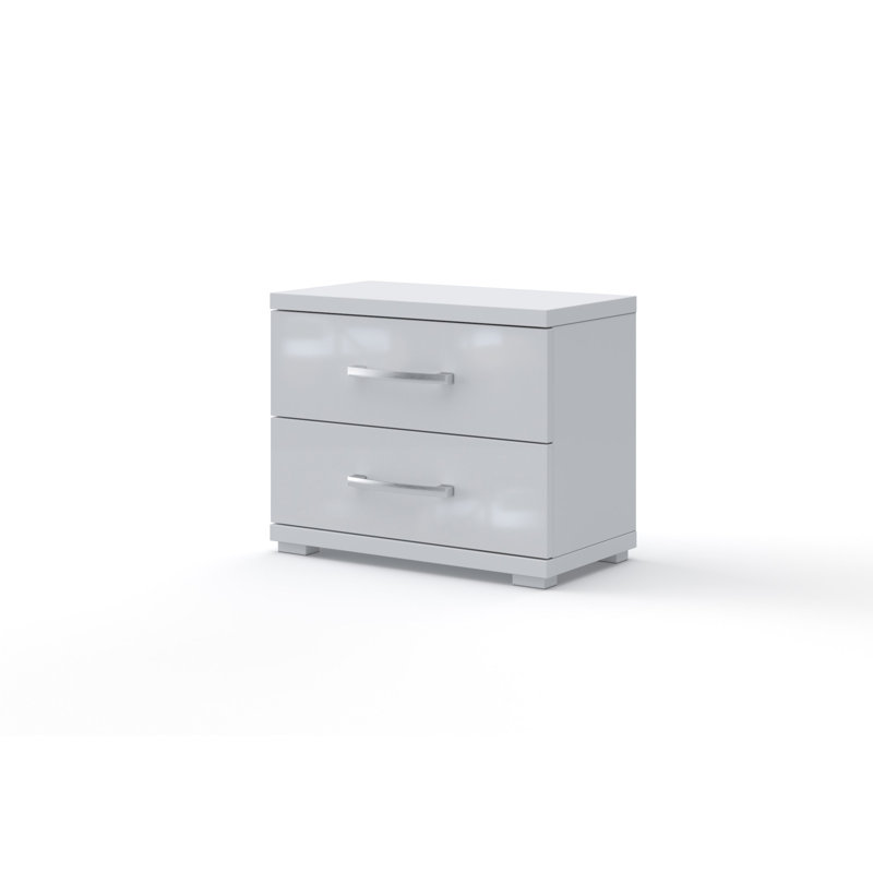 2 Drawer Bedside Table, White Gloss