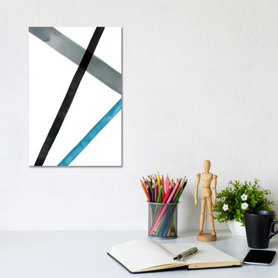 Watercolour Lines V Black, Grey And Blue by Nouveau Prints - Wrapped Canvas Gallery-Wrapped Canvas Giclée