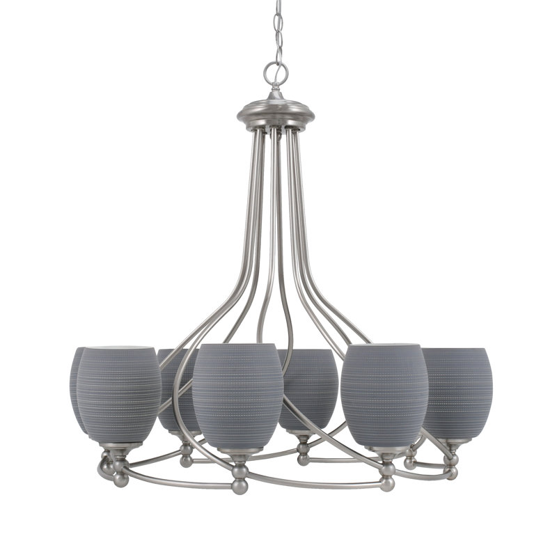 Sadea 8 Light Uplight Chandelier Shown With 5" Glass, Clear, Brushed Nickel