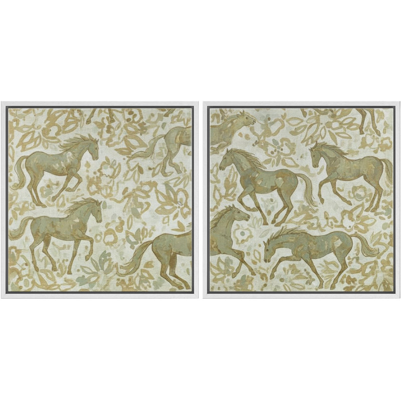 Courir, chevaux, motif de ferme pastorale minimaliste, décoration murale encadrée, œuvre d'art de la chambre principale, 2 pièces
