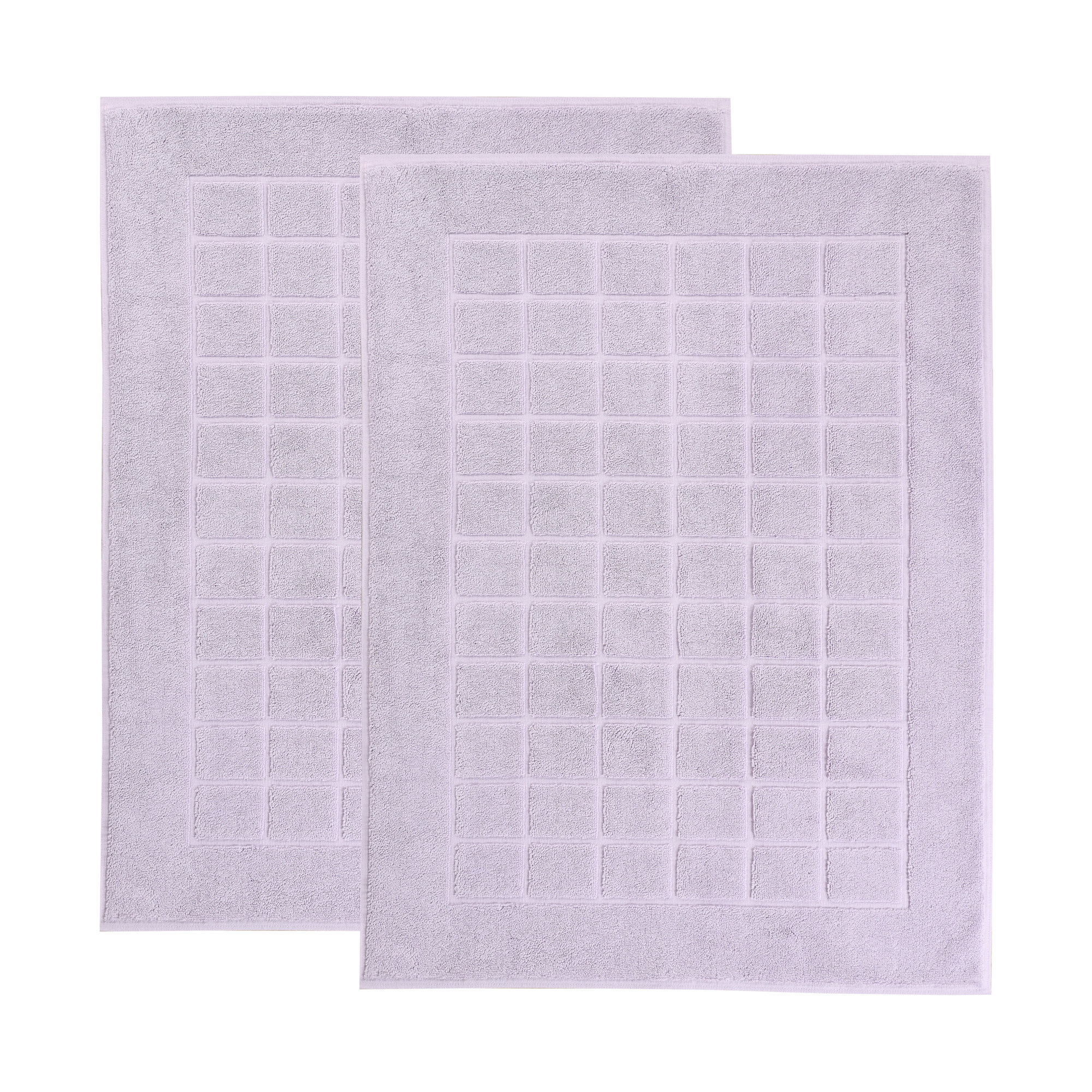 Nora Cotton Terry Solid Absorbent Thick Checkered Washable 2 Piece Bath Mat Set, Purple