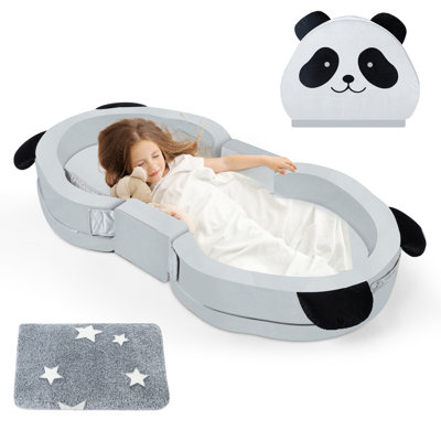 KIPU Foldable Toddler Travel Bed, Portable Floor Bed for Kids with Washable Cover, Toddler Cots for Sleeping with Adorable Panda Design, No Assembly R