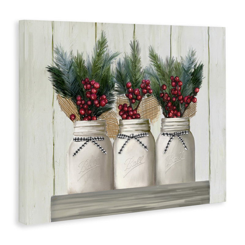 «White Country Jars with Christmas Berry Bouquets» par Ziwei Li - impression d'art graphique, H 24 po x l 30 po