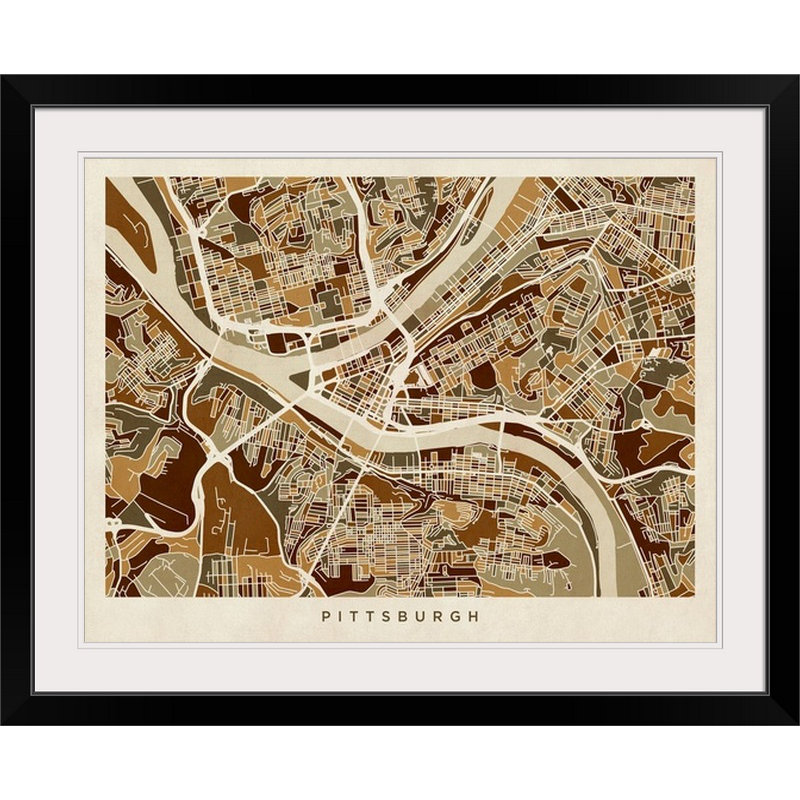 «Pittsburgh Pennsylvania Street Map» par Bellen, impression, H 27 po x l 36 po x P 1,5 po, Toile