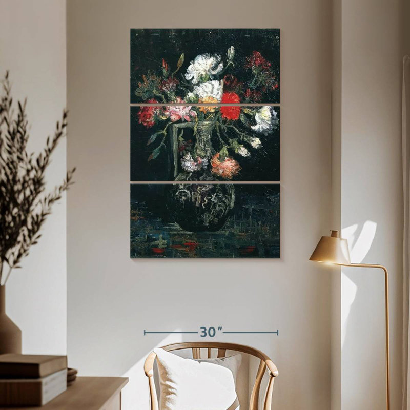 Vase Harnek avec œillets blancs et rouges, H 65 po x l 42 po