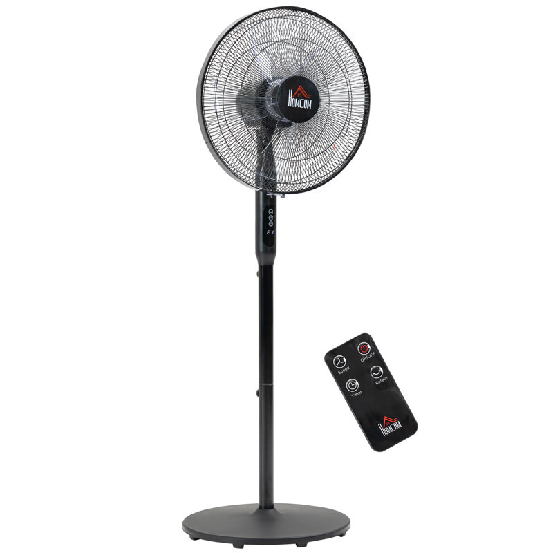 HOMCOM Floor Standing Fan With Remote Control, Oscillating, LED Screen, Stand Up Cooling Fan, Tall Pedestal Electric Fan For Bedroom, Black