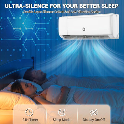 Mini pompe à chaleur climatiseur en deux blocs, onduleur 7-en-1 24000BTU 208-230V Alexa et Wifi 21 SEER2 Jusqu'à 1500 pieds carrés R32 7 vitesses de ventilateur