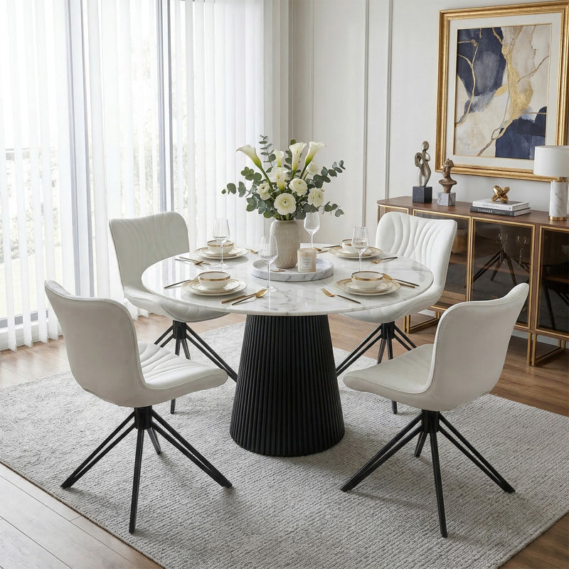 Upholstered Mid-century Modern Swivel Dining Chairs Set Of 4, White