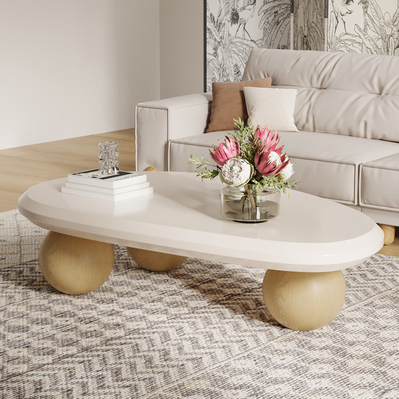 Table basse Minimalist Spherical Base - Table d'appoint Mid-Century, Blanc, White