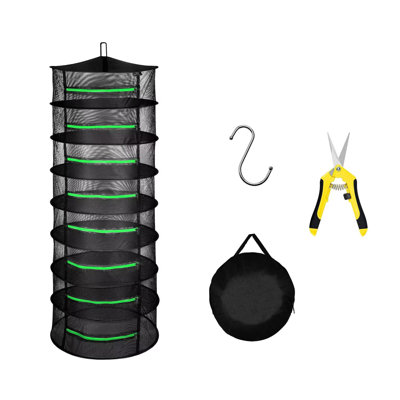Séchoir à herbes à 8 couches avec fermeture à glissière et crochet, filet de séchage pliable, sécateur à main jaune 6,5 pouces avec pales droites en acier inoxydable