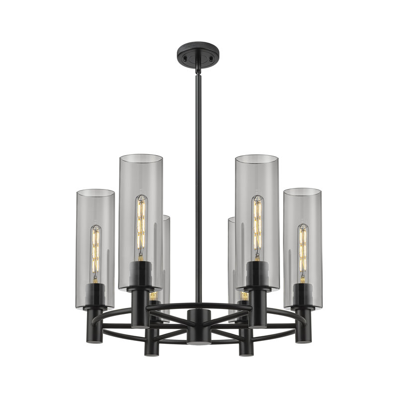 Lustre suspendu 6 lumières Crown Point, Plaqué couleur fumée, Noir mat