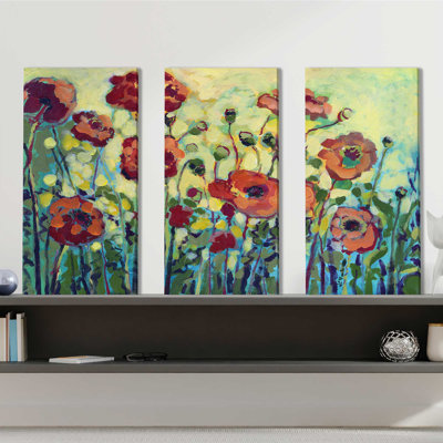 Anitas Poppies par Jennifer Lommers - ensemble de 3 reproductions d'art sur toiles tendues