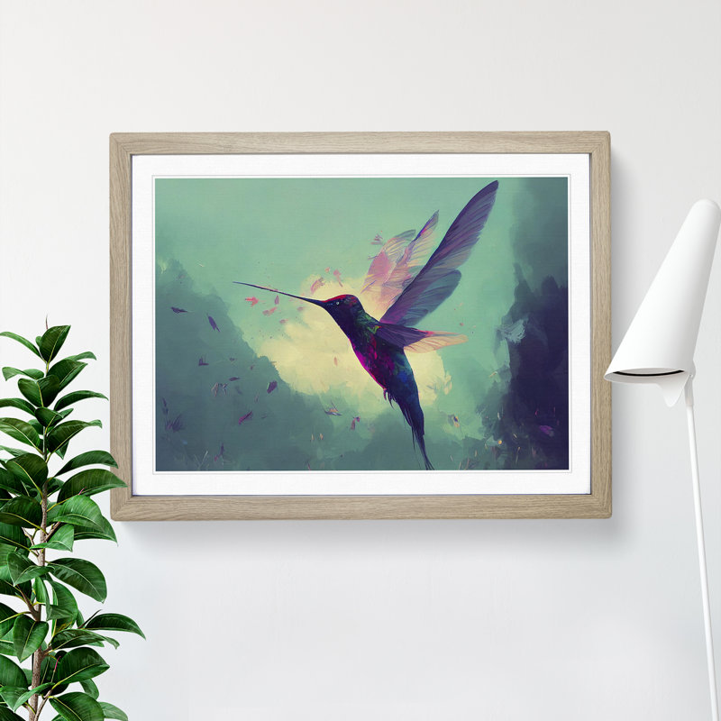 Hummingbird Vol.6 Abstract - Single Picture Frame Painting, 25cm H x 34cm W x 2cm D, Oak