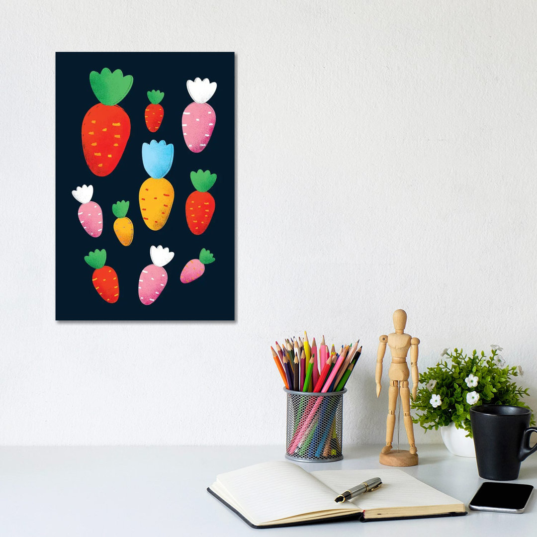 Colorful Carrots von Show Me Mars - Galerie-verpackte Leinwand Giclée