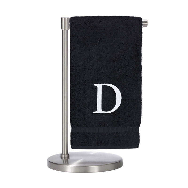 Monogrammed Bath Towels -Set of 2 -Block Letter, Black/White, D