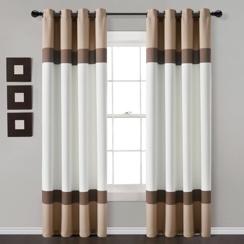 Neutral Color Block Light Filtering Grommet Drapes, 84" x 52"
