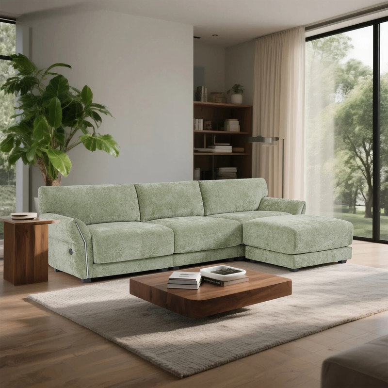 Canapé modulaire 110 po avec USB, charge de type C et repose-pieds mobile modulaire 110 po, Chenille verte