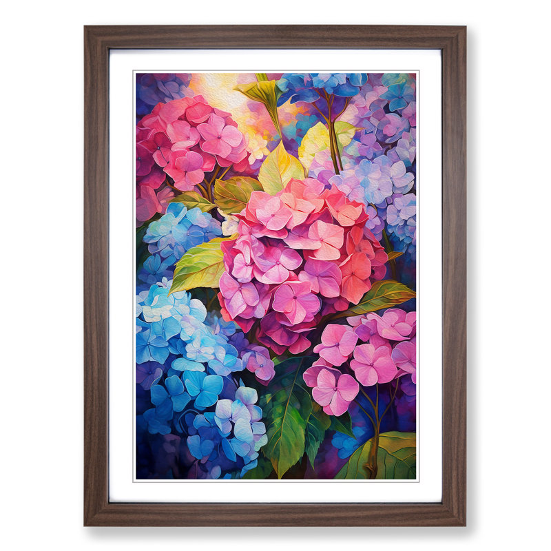 Hydrangea Expressionism - Framed Print, 64cm H x 46cm W x 2cm D, Walnut